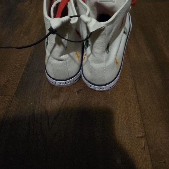 NWT-Polo Ralph Lauren White High-Top Sneakers with Multicolor Embroidery - Picture 7 of 16